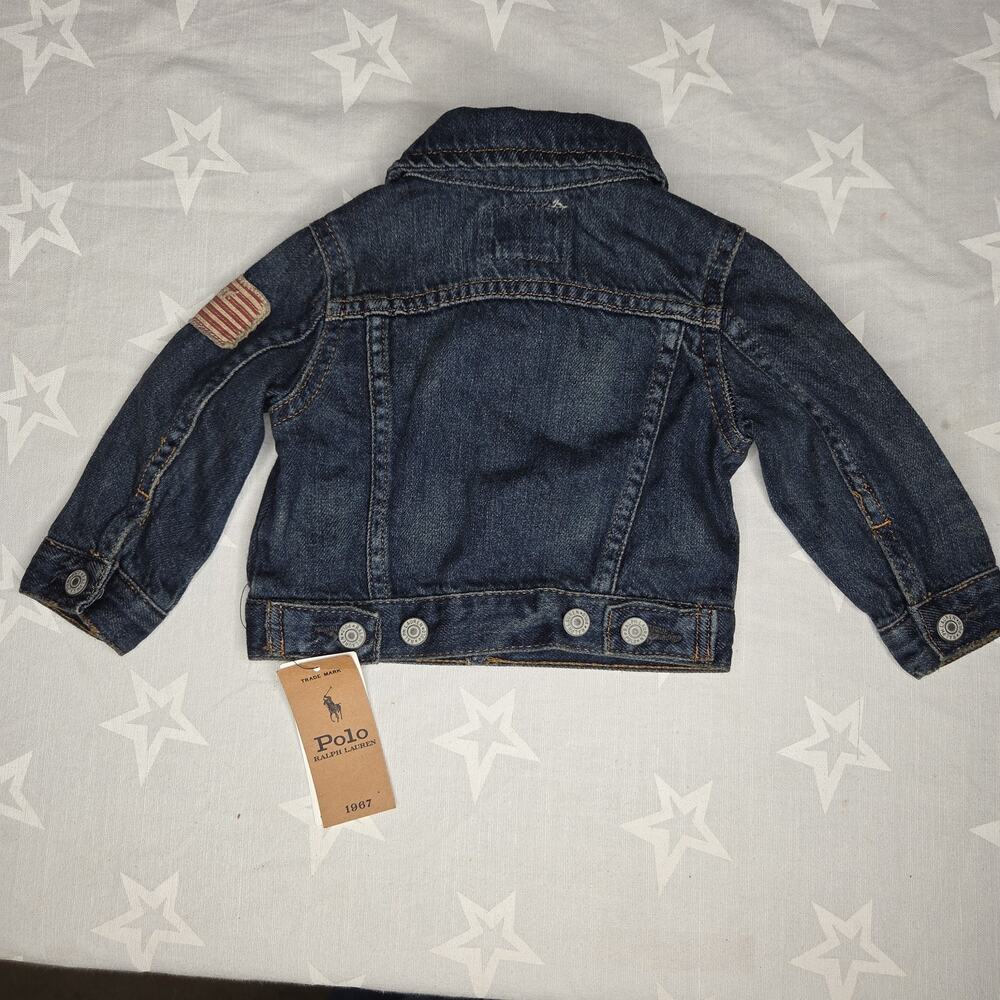 NWT Polo Ralph Lauren Baby Denim Jacket 9M Inwood Trucker Jean Flag Patch - Picture 7 of 13